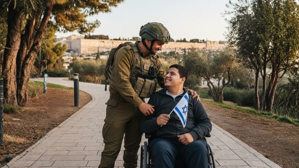 חייל עם בן משפחה נכה